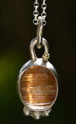    Handmade Silver & Gold  Rutilated Quartz Pendant 