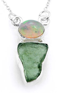   Moldavite & Ethiopian Opal Silver Necklace